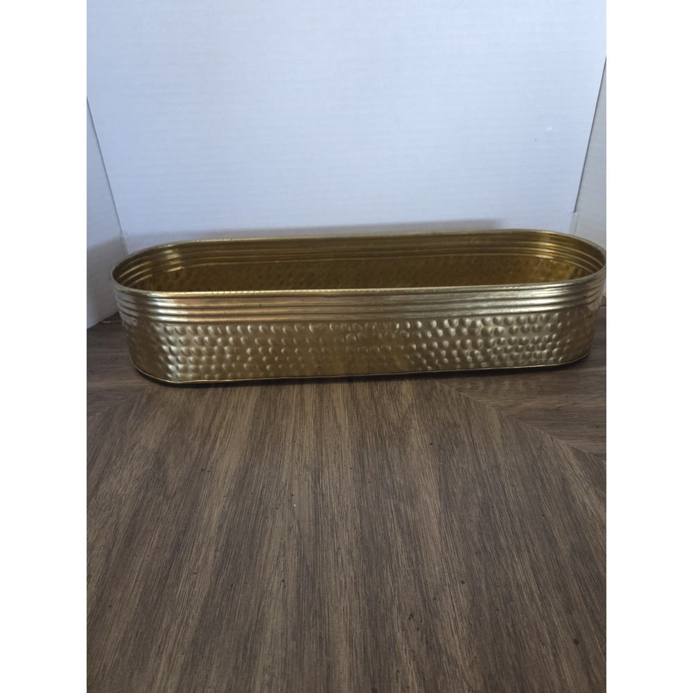 Elongated Hammered Brass Planter Vintage